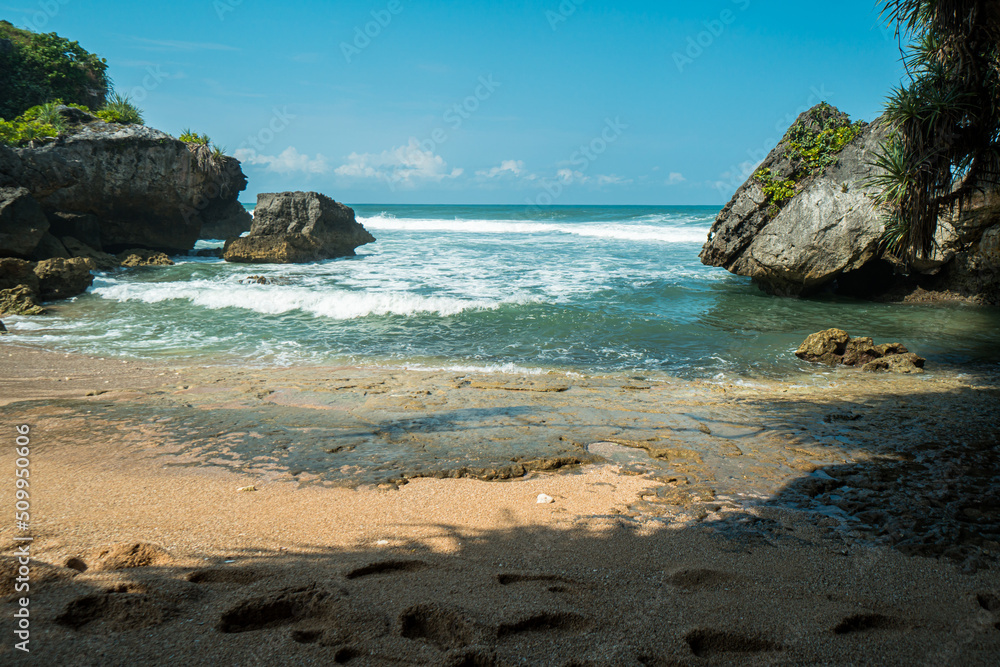 South Beach in Yogyakarta, Indonesia, which is famous for its big waves and big corals, is a popular tourist attraction