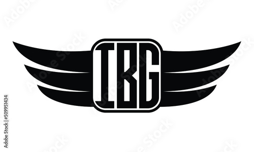 IBG three Letter Wings Flying Initial wing symbol minimalist creative concept flag icon professional logo design Vector template photo