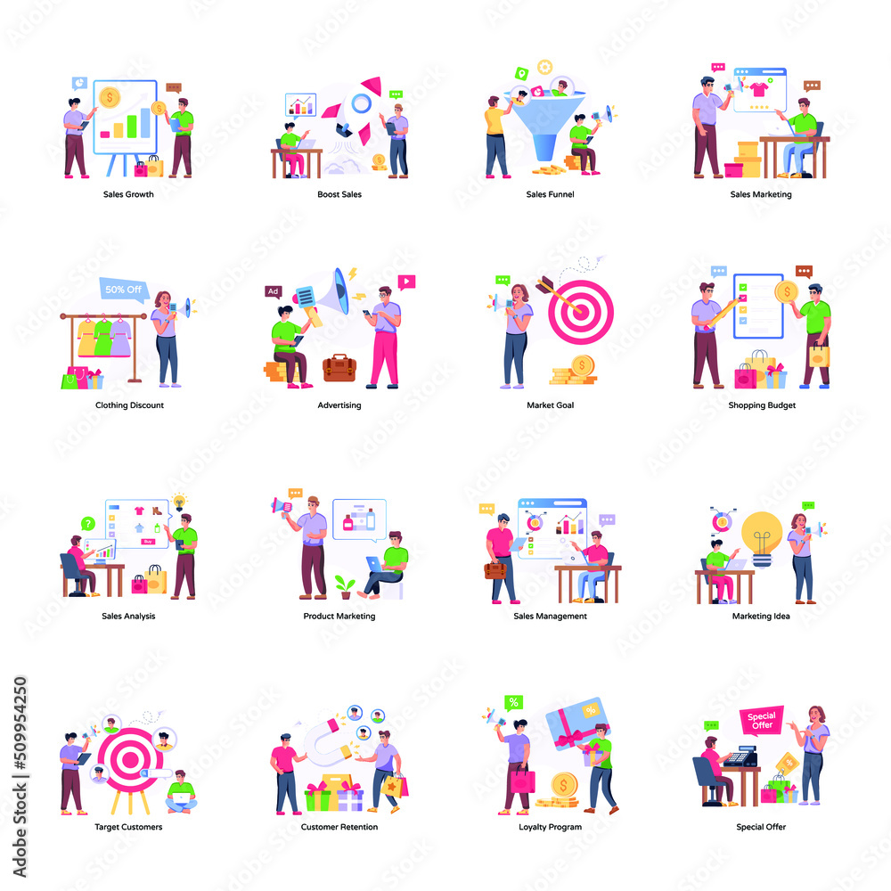 Collection of Sales Marketing Flat Illustrations