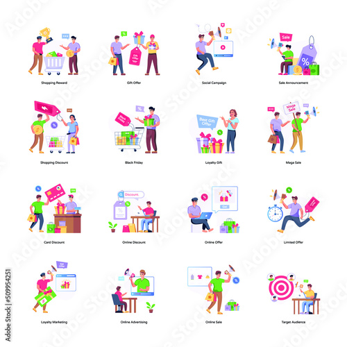 Bundle of Shopping Offers Flat Illustrations 