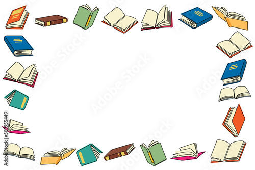 books line art pattern frame vector illustration for decoration, background,etc. One line drawing of book colored line icon.