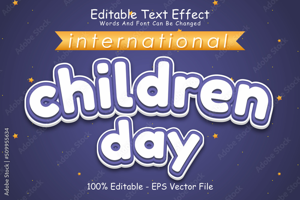 International Children Day Editable Text Effect 3 Dimension Emboss Cartoon Style