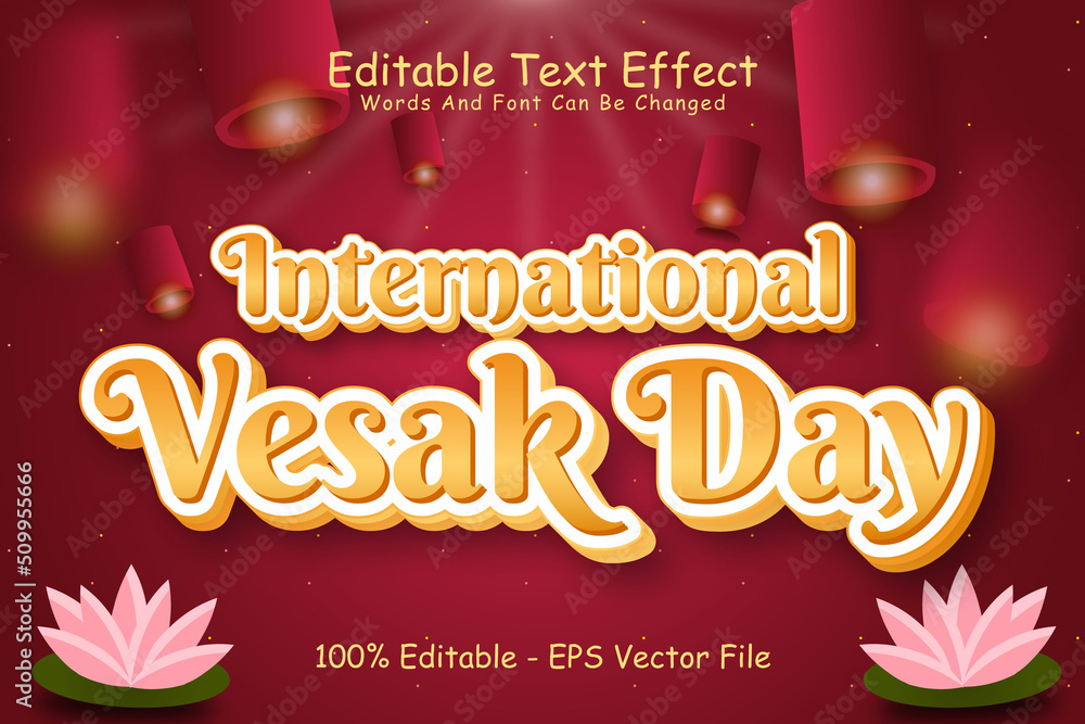 International Vesak Day Editable Text Effect 3 Dimension Emboss Cartoon Style