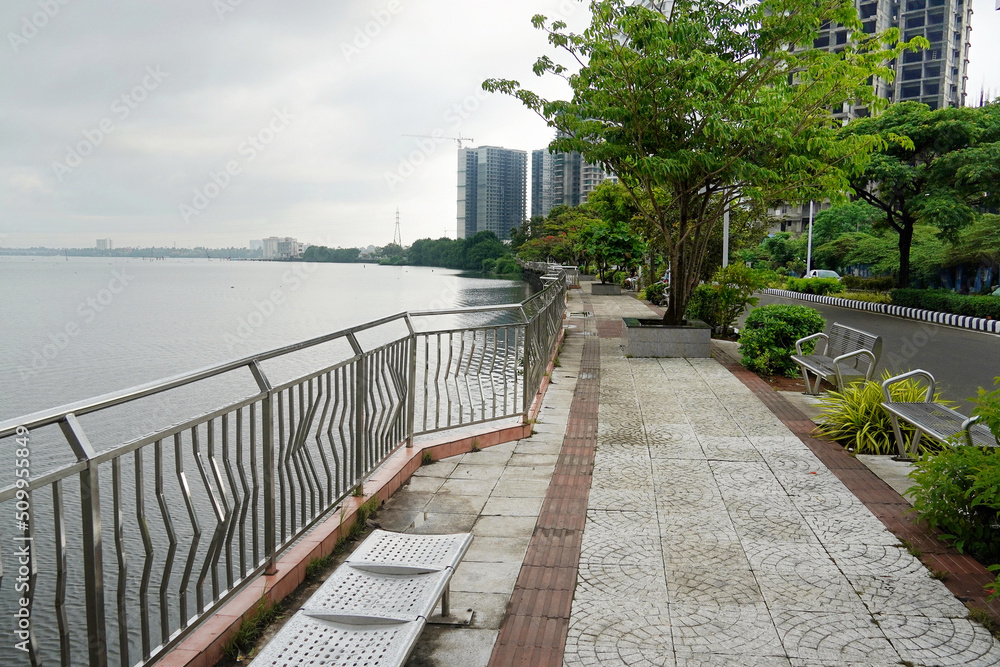 Marine Drive walkway at Kochi, Kerala, India. Stock Photo Adobe Stock