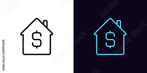 Outline home icon with editable stroke. Home with dollar sign, house buy and sell pictogram. Real estate insurance