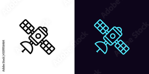 Outline space satellite icon, with editable stroke. Communication satellite silhouette, sputnik station pictogram. Space transmitter