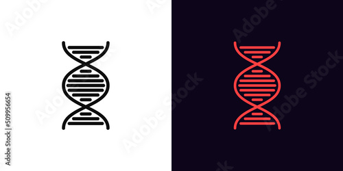 Outline DNA icon, with editable stroke. Linear DNA helix, gene pictogram. DNA spiral and structure
