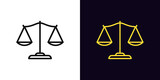 Outline justice scales icon, with editable stroke. Judge scales sign, libra pictogram. Legal judgement