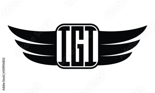 IGI three Letter Wings Flying Initial wing symbol minimalist creative concept flag icon professional logo design Vector template photo