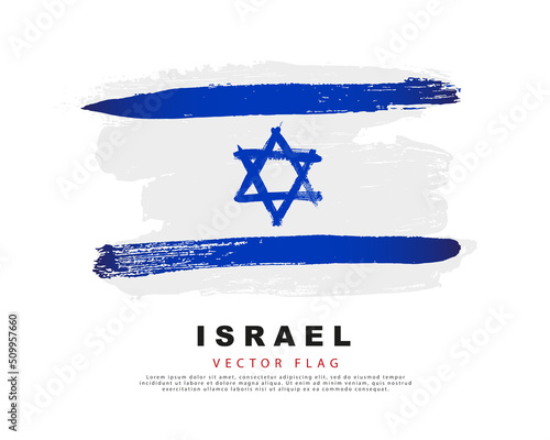 Flag of Israel. Blue and white brush strokes, hand drawn. Vector illustration isolated on white background.