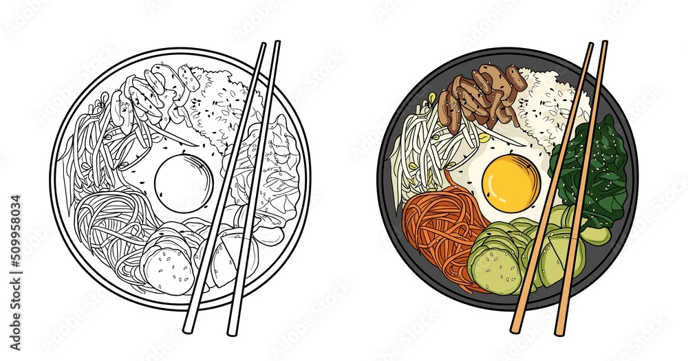 hand drawn korean food illustration black and color vector de Stock | Adobe  Stock