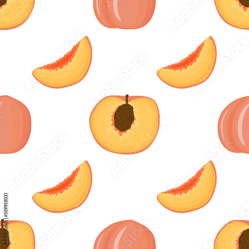 Sweet peach vegan fruit vector flat seamless pattern