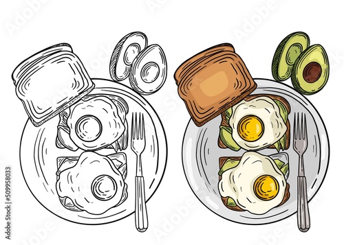 hand drawn  junk food illustration black and color
