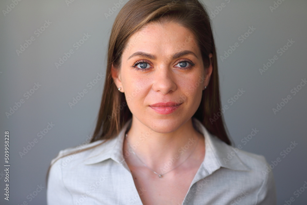 Close up face portrait of young woman. Isolated female portrait. Close up face portrait of young woman. Isolated female portrait.