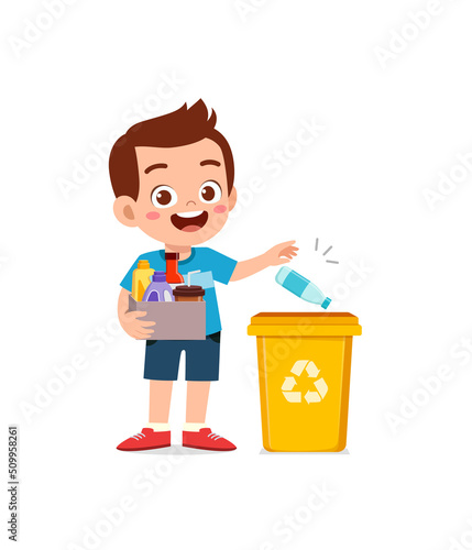 little kid throw trash to trash bin