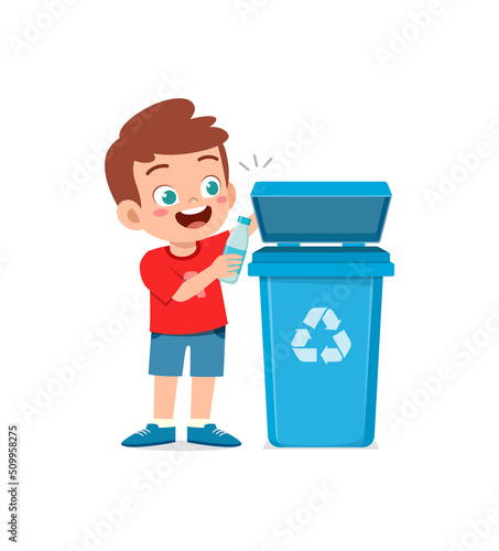little kid throw trash to trash bin