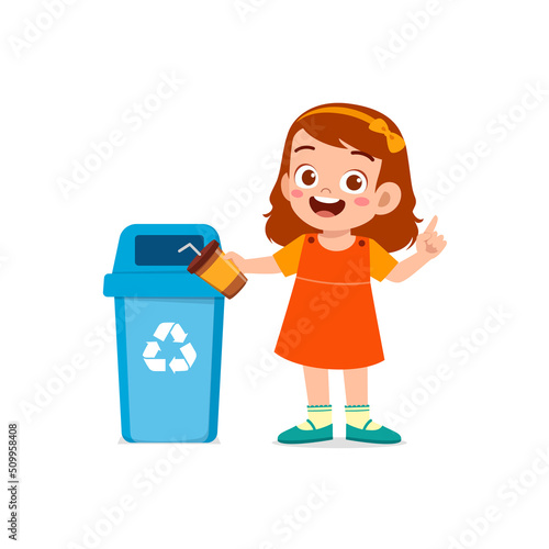 little kid throw trash to trash bin