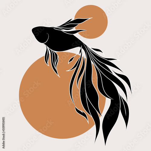 Magic koi carp esoteric posters. Esoteric fish with moon and flowers. Pastel colors. Hand drawn linear painting.