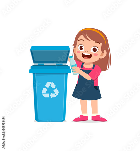 little kid throw trash to trash bin