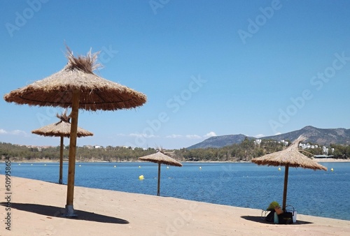 Beach ambience on the Orellana lake, Extremadura - Spain  photo