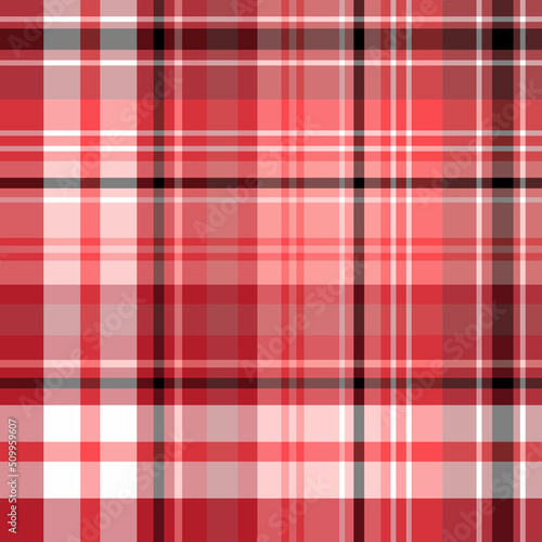 Seamless pattern in lovely red, warm pink, black and white colors for plaid, fabric, textile, clothes, tablecloth and other things. Vector image.
