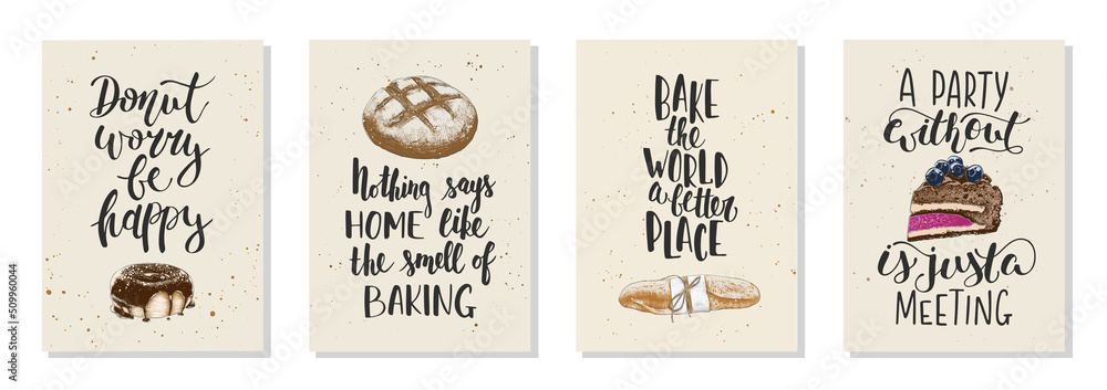 Set of hand drawn funny sayings for kitchen or restaurant poster Stock  Vector