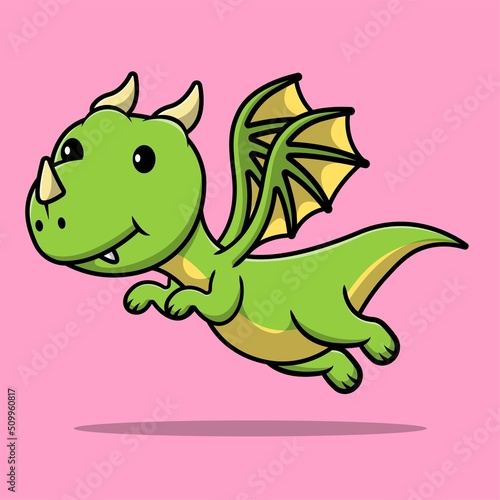 Cute Dragon Flying Cartoon Vector Icon Illustration. Animal Icon Concept Isolated Premium Vector.