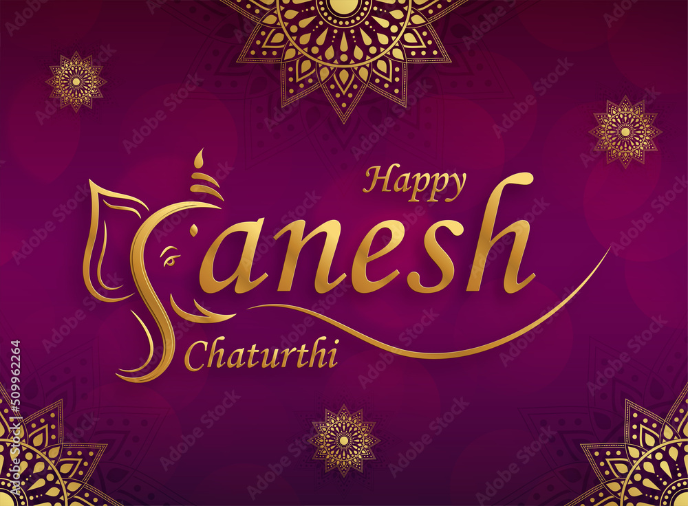 Happy festival of Ganesh Chaturthi with gold lord Ganesha illustration Happy festival of Ganesh Chaturthi with gold lord Ganesha illustration