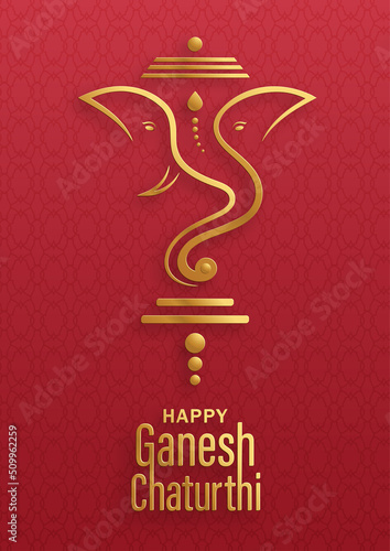 Happy festival of Ganesh Chaturthi with gold lord Ganesha illustration