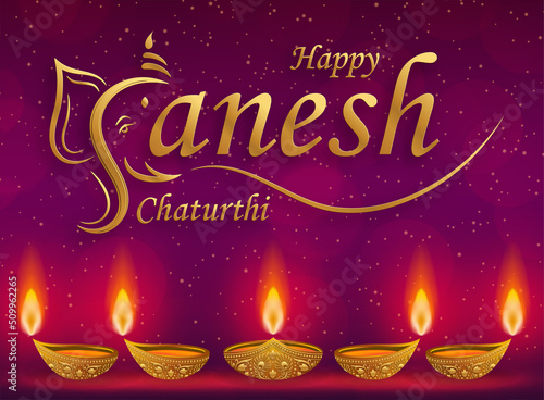 Happy festival of Ganesh Chaturthi with gold lord Ganesha illustration