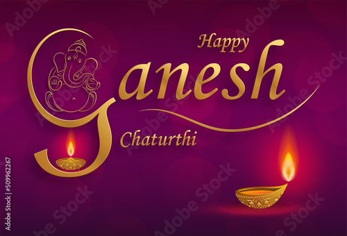 Happy festival of Ganesh Chaturthi with gold lord Ganesha illustration