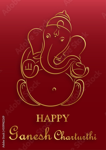 Happy festival of Ganesh Chaturthi with gold lord Ganesha illustration
