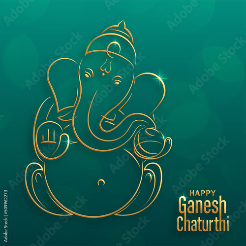 Happy festival of Ganesh Chaturthi with gold lord Ganesha illustration