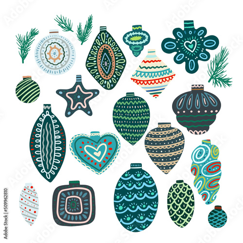 A set of Christmas tree toys. Christmas design