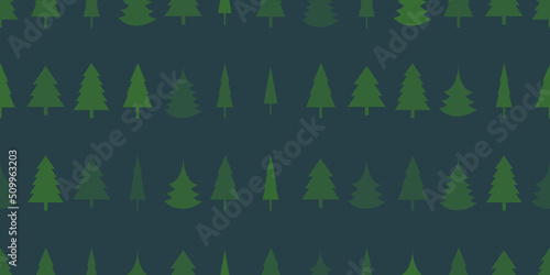 Dark Green Seamless Pattern of Simple Trees of Various Shapes - Texture, Vector Background Design