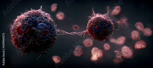 Foto Cancer Cells dividing, tumor growth, T-Cells immunotherapy,  oncology concept, c