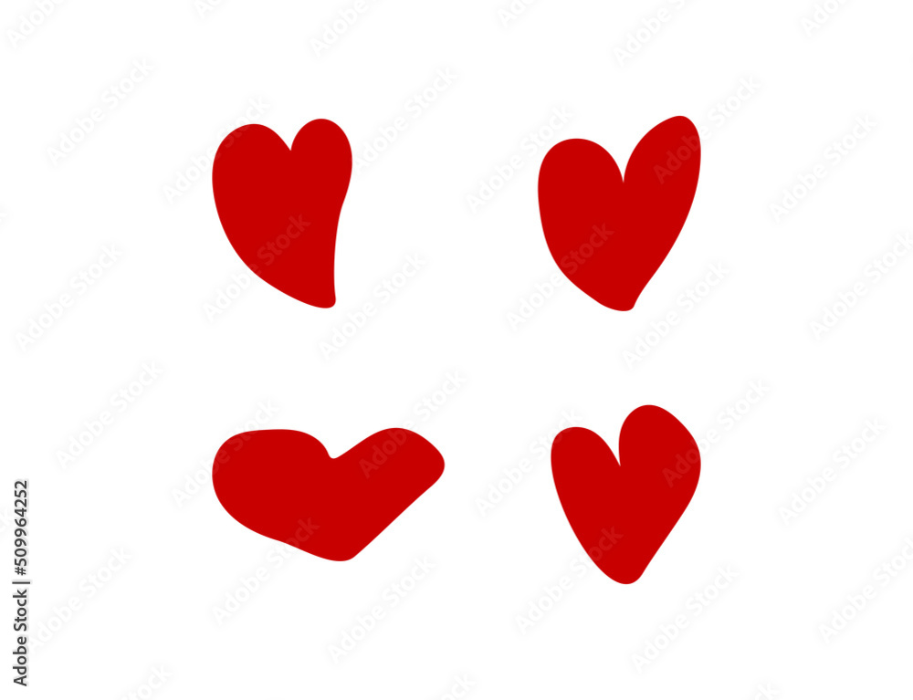 Red Heart Shapes on White Background. Love symbols. Flat Heart Silhouettes Vector. icons.
