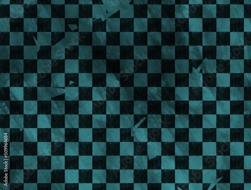 Vertical or horizontal illustration, blue and black checkerboard with grungy texture