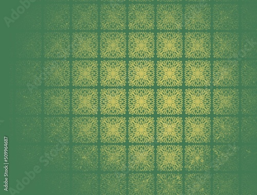 Vertical or horizontal illustration, yellow ornamental flowers on green background