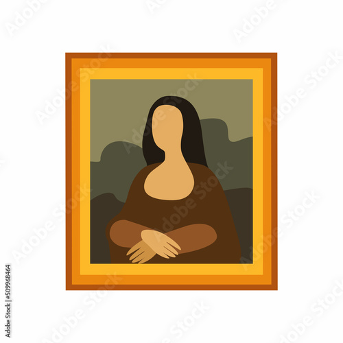 Еhe picture looks like Mona Lisa in Flat Style. Stylized Joconda vector illustration