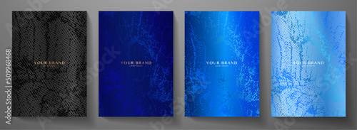 Modern elegant cover design set. Luxury fashionable background with abstract digital marble pattern in, black, blue color. Elite premium vector template for menu, brochure, flyer layout, presentation