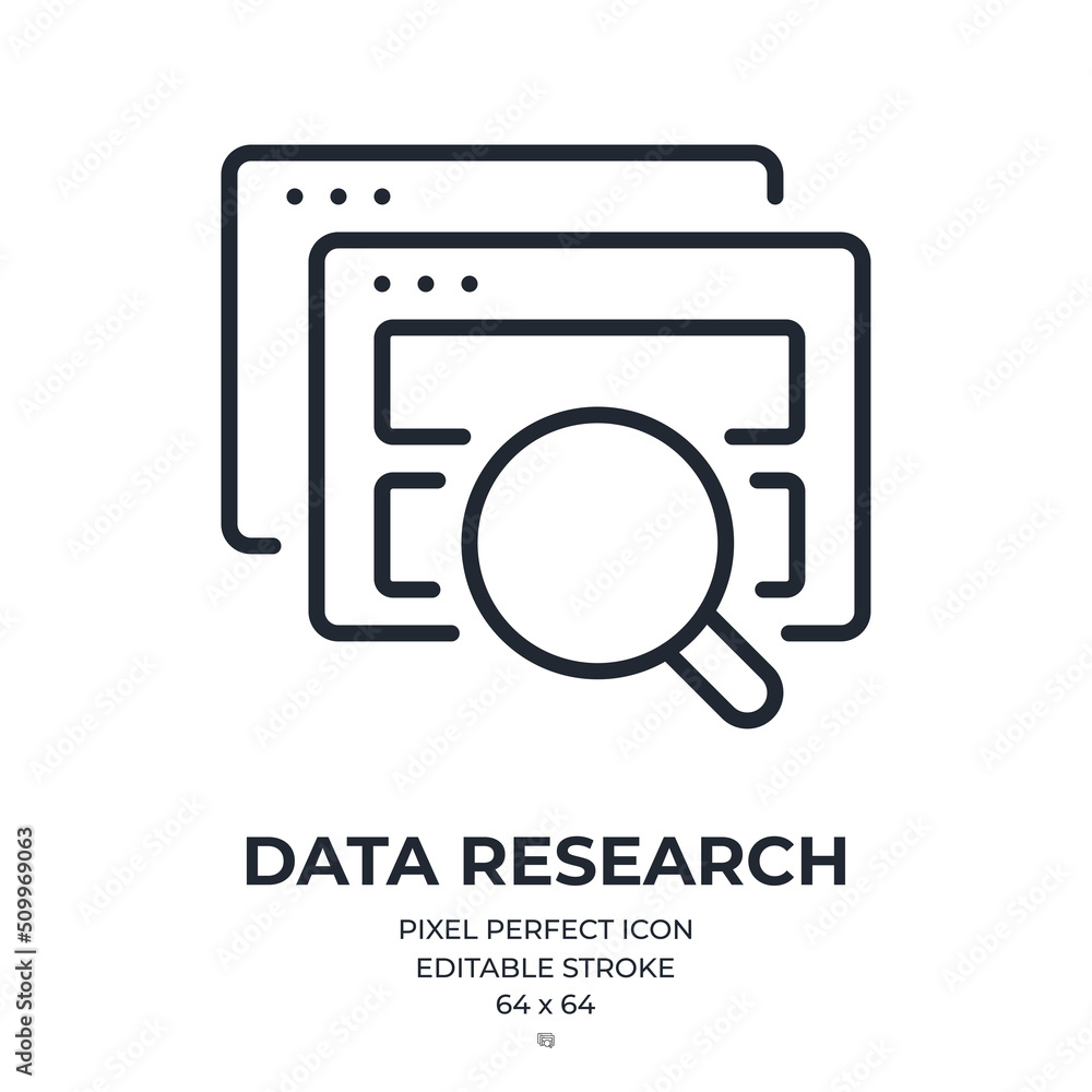 Data research concept editable stroke outline icon isolated on white background flat vector illustration. Pixel perfect. 64 x 64. Data research concept editable stroke outline icon isolated on white background flat vector illustration. Pixel perfect. 64 x 64.