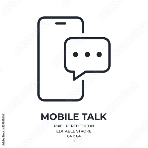 Mobile phone conversation editable stroke outline icon isolated on white background flat vector illustration. Pixel perfect. 64 x 64.
