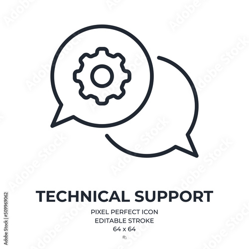 Technical support concept editable stroke outline icon isolated on white background flat vector illustration. Pixel perfect. 64 x 64.