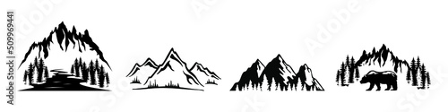 Mountains icon vector set. hike, travel illustration sign collection. camping symbol. © Denys