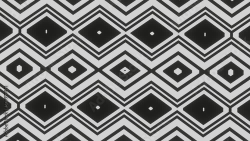 Abstract monochrome continuously moving pattern of simple geometric shapes. Looped animation. Digital background