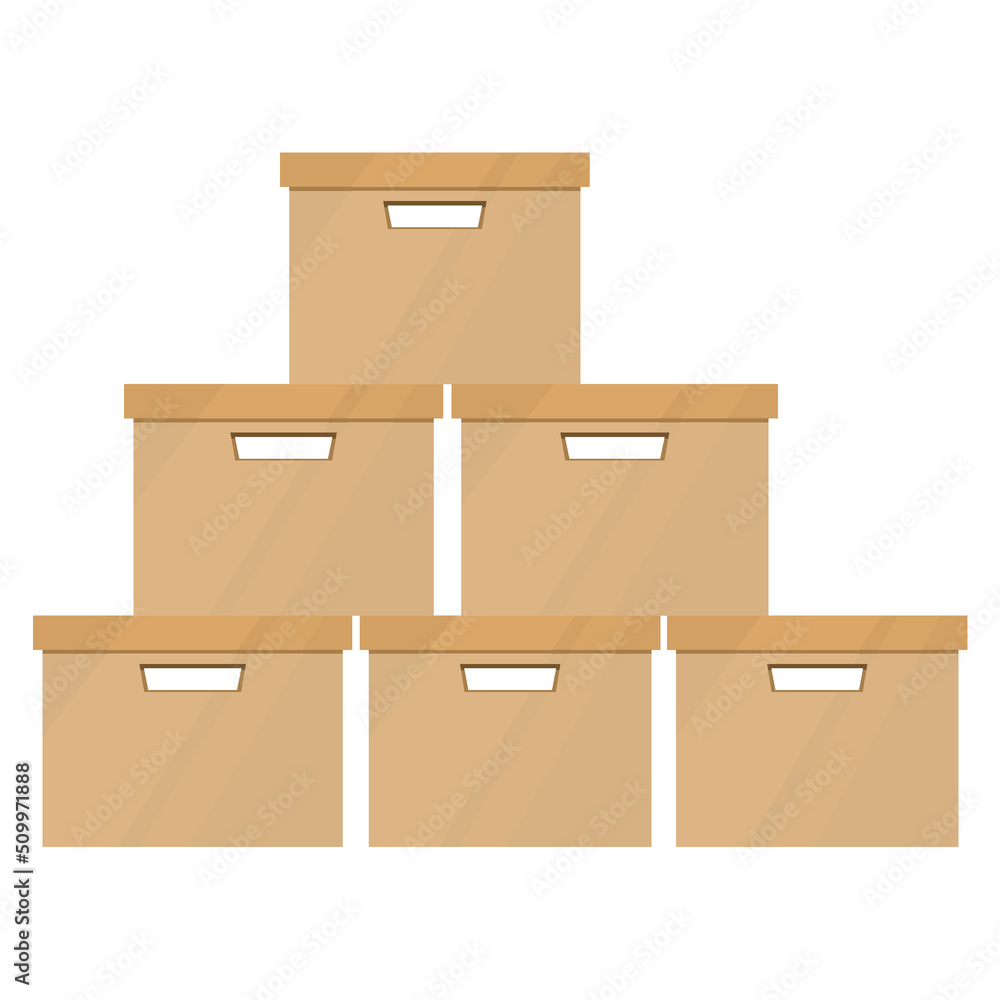 Box with documents. Overturned cardboard box with office files. Office cleaning. Carelessness of employees. Dismissal. Vector illustration in cartoon style, isolate.