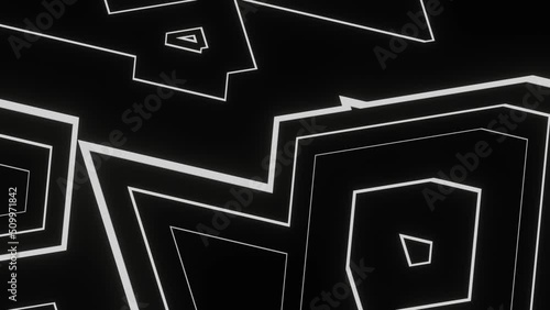 Abstract monochrome continuously moving pattern of simple geometric shapes. Looped animation. Digital background