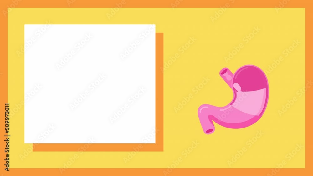 4k video of cartoon pink stomach on yellow background. 4k video of cartoon pink stomach on yellow background.