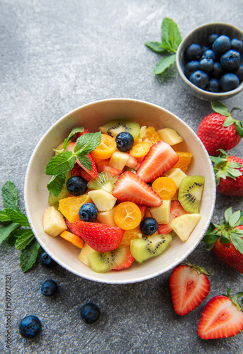 Healthy fresh fruit salad in a bowl